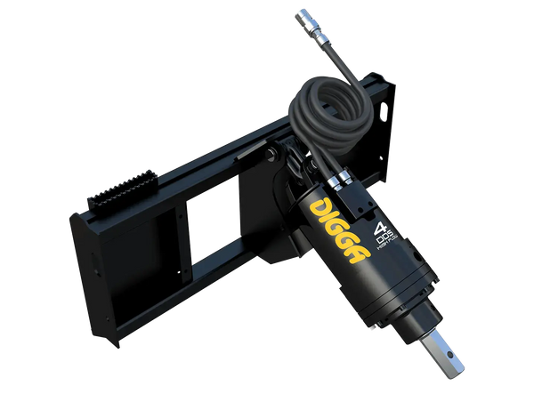 High-flow auger drive with attached hydraulic hose.