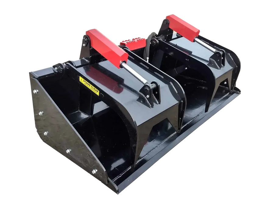 A close-up photo of a black metal bucket with red handles, resting on a white background. 