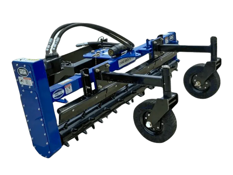 The image is a blue and black Power Rake - Commercial.