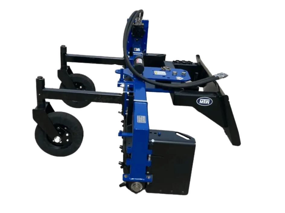 It is a heavy-duty attachment that can be mounted to the three-point hitch of a tractor.