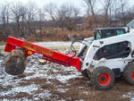 A construction worker using a Pro Series Wood Splitter attachment to move logs.