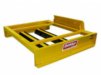 Thumbnail for A yellow DoMor SSF-72 skid steer attachment, used for grading and leveling surfaces. The attachment has an open-box design and black and yellow branding.