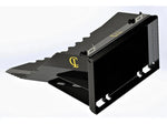 A detailed view of a black tree scoop, a piece of equipment used for transplanting trees.