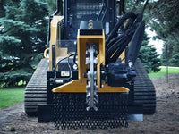 Thumbnail for A close-up photo of a stump grinder attachment, showing its sharp teeth and powerful blades. 